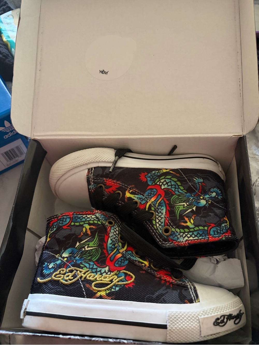 Ed Hardy Kids Black High-Top Sneakers with Multicolor Dragon Art